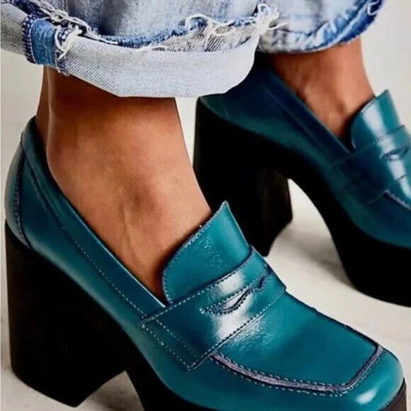 Free People Shoes - FREE PEOPLE  Zoe Platform Loafer in Jade Leather Size11  Brand New